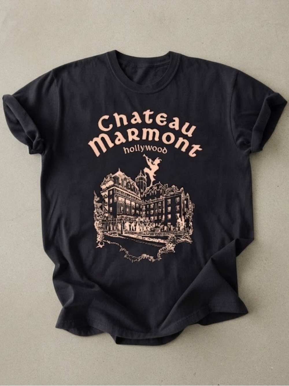 Chateau Marmont Hollywood Hotel Graphic Black Gildan T-Shirt